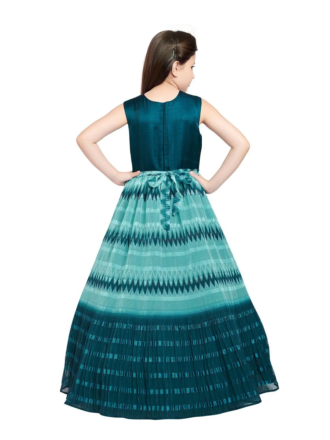 Blue Coloured Ethnic Gown Maxi Dress Chinon Fabric Gown For Girls