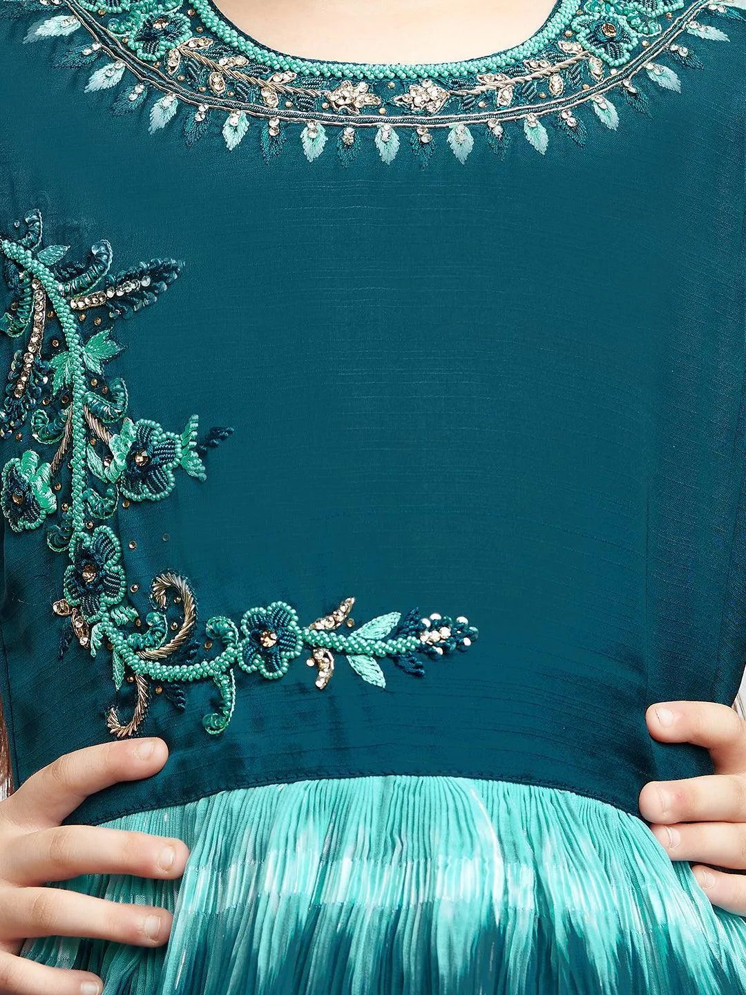 Blue Coloured Ethnic Gown Maxi Dress Chinon Fabric Gown For Girls