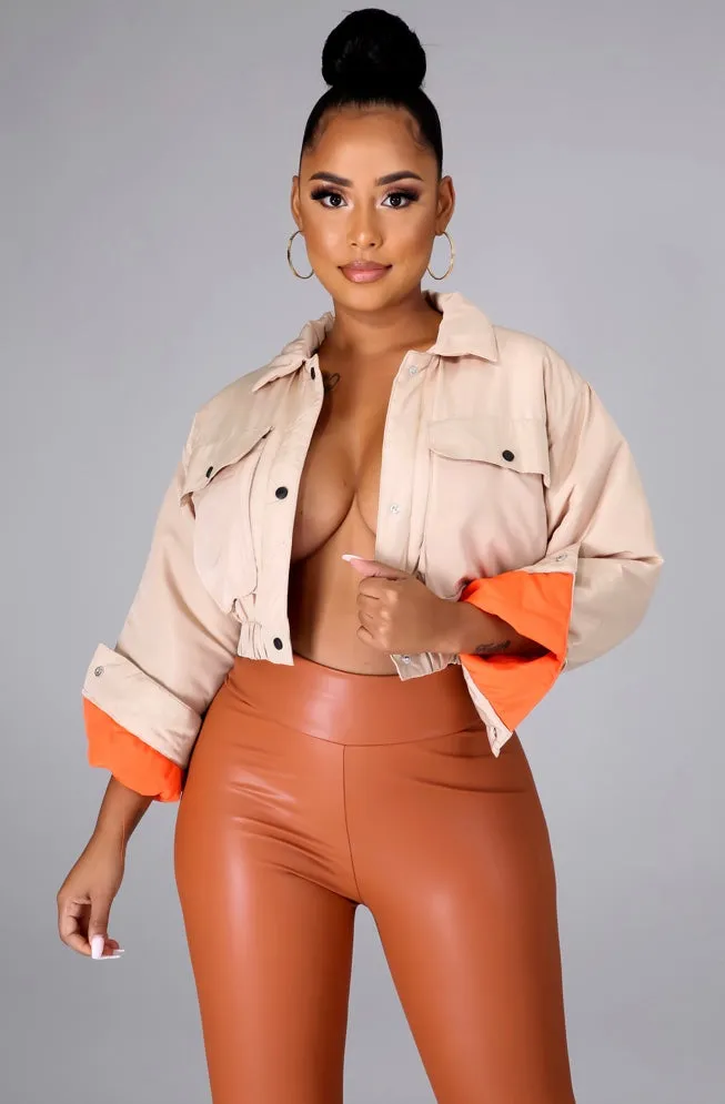 Brooke Cropped Bomber Jacket-Taupe