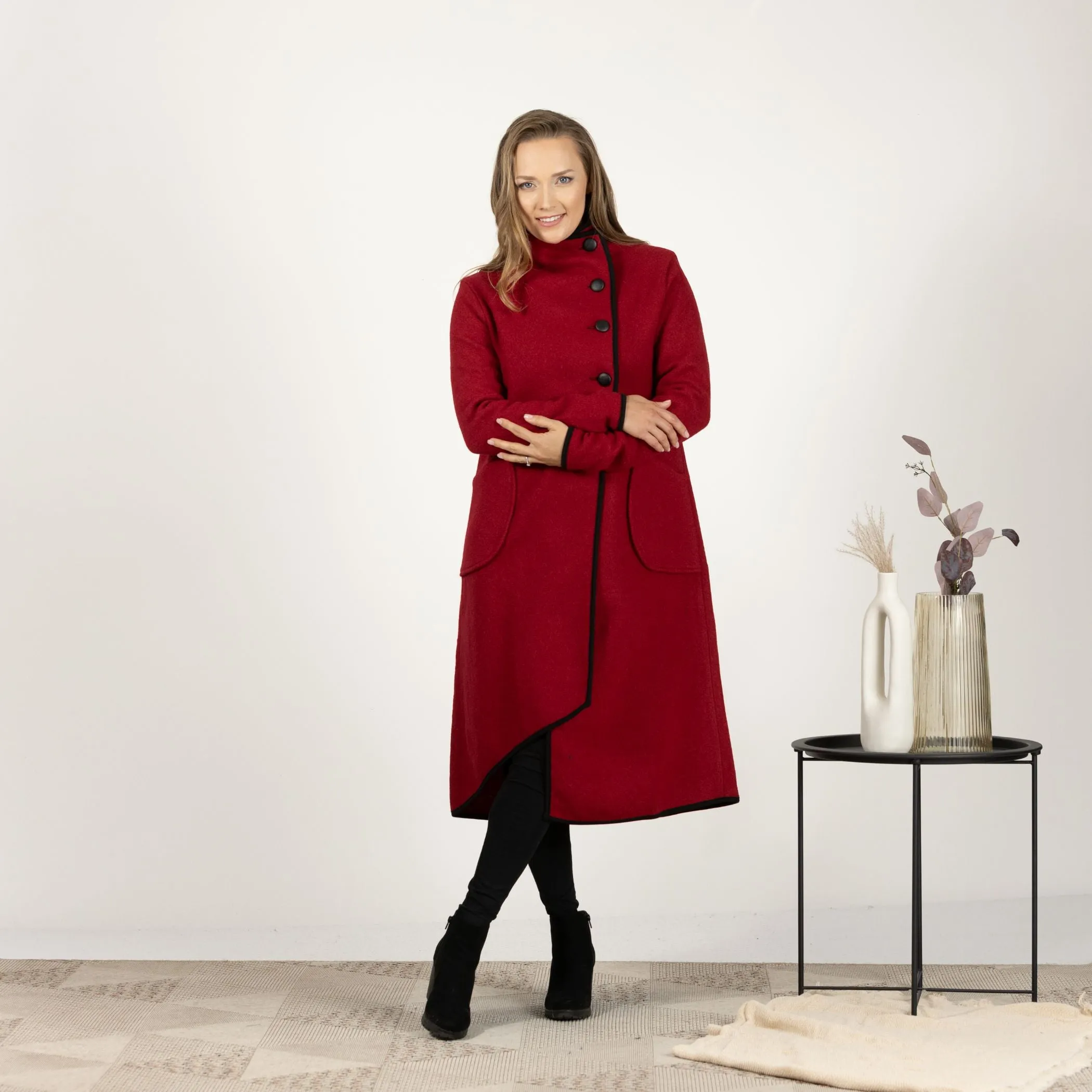 Charcoal Boiled Wool Coat with Pockets