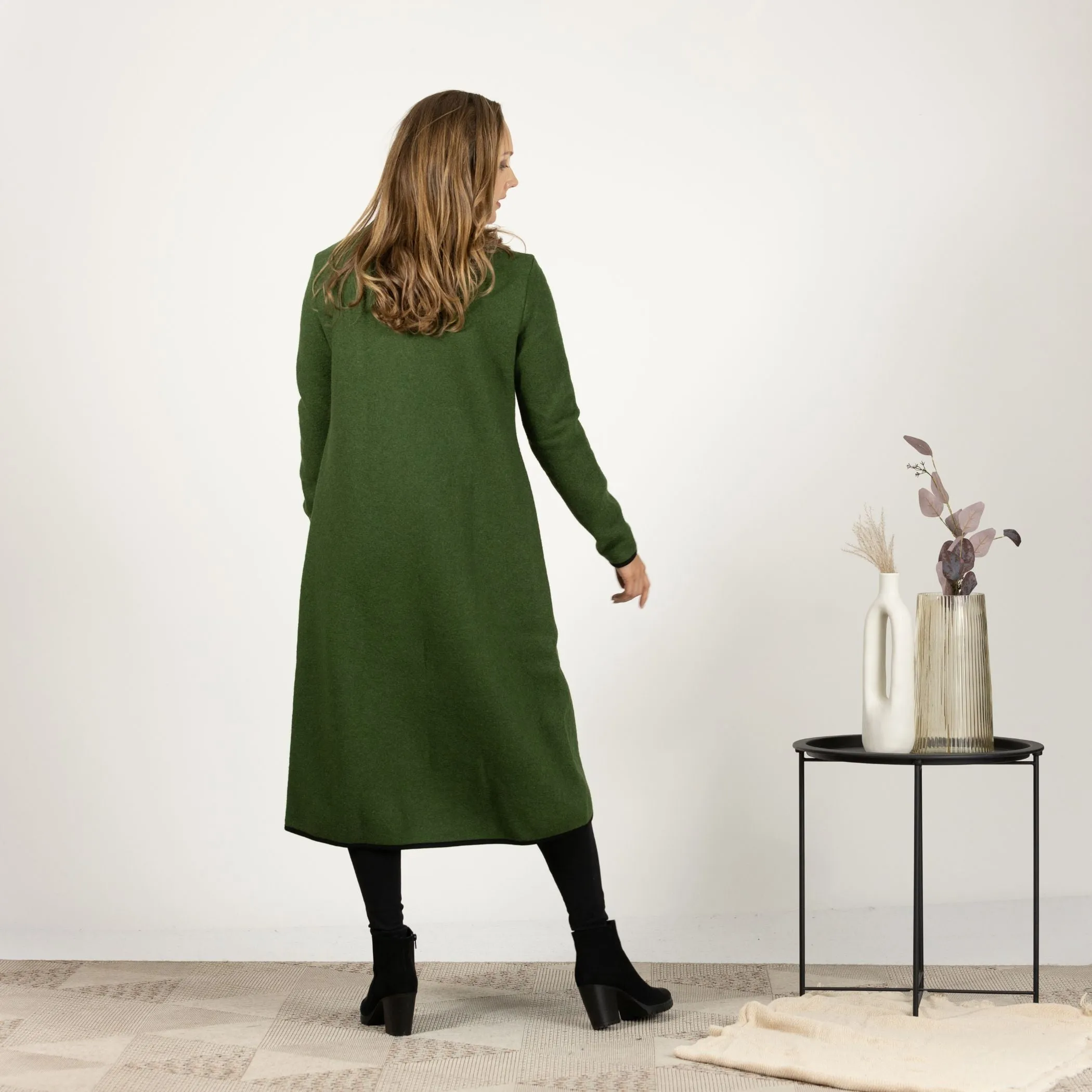 Charcoal Boiled Wool Coat with Pockets