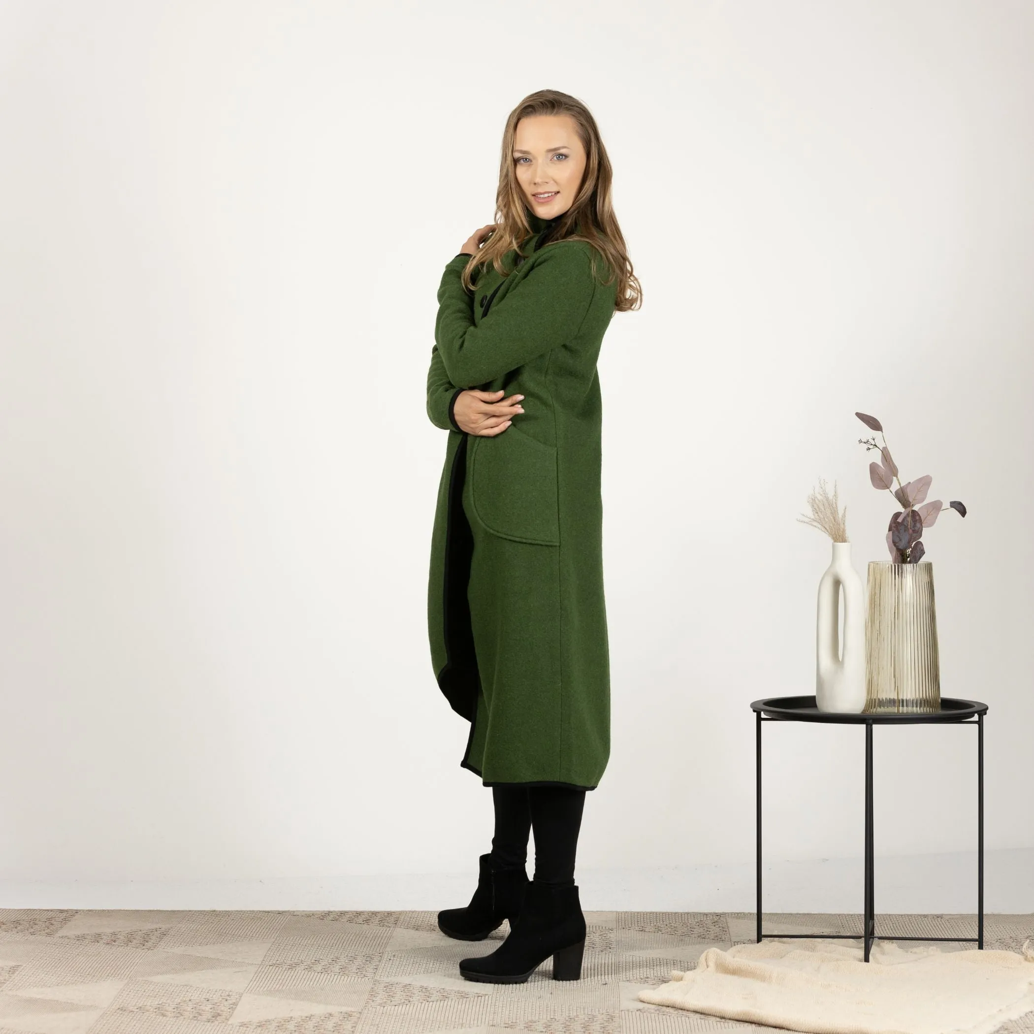 Charcoal Boiled Wool Coat with Pockets