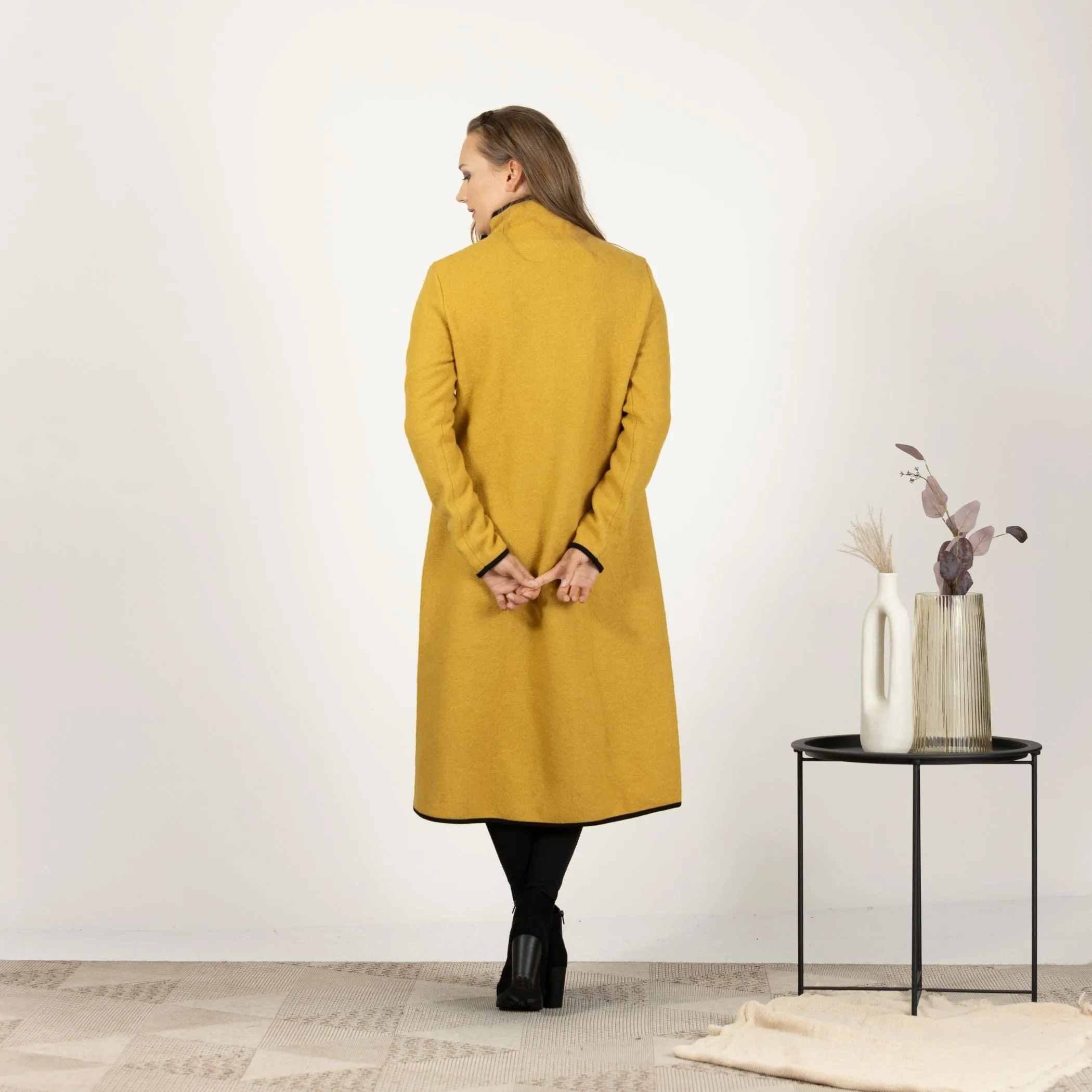 Charcoal Boiled Wool Coat with Pockets