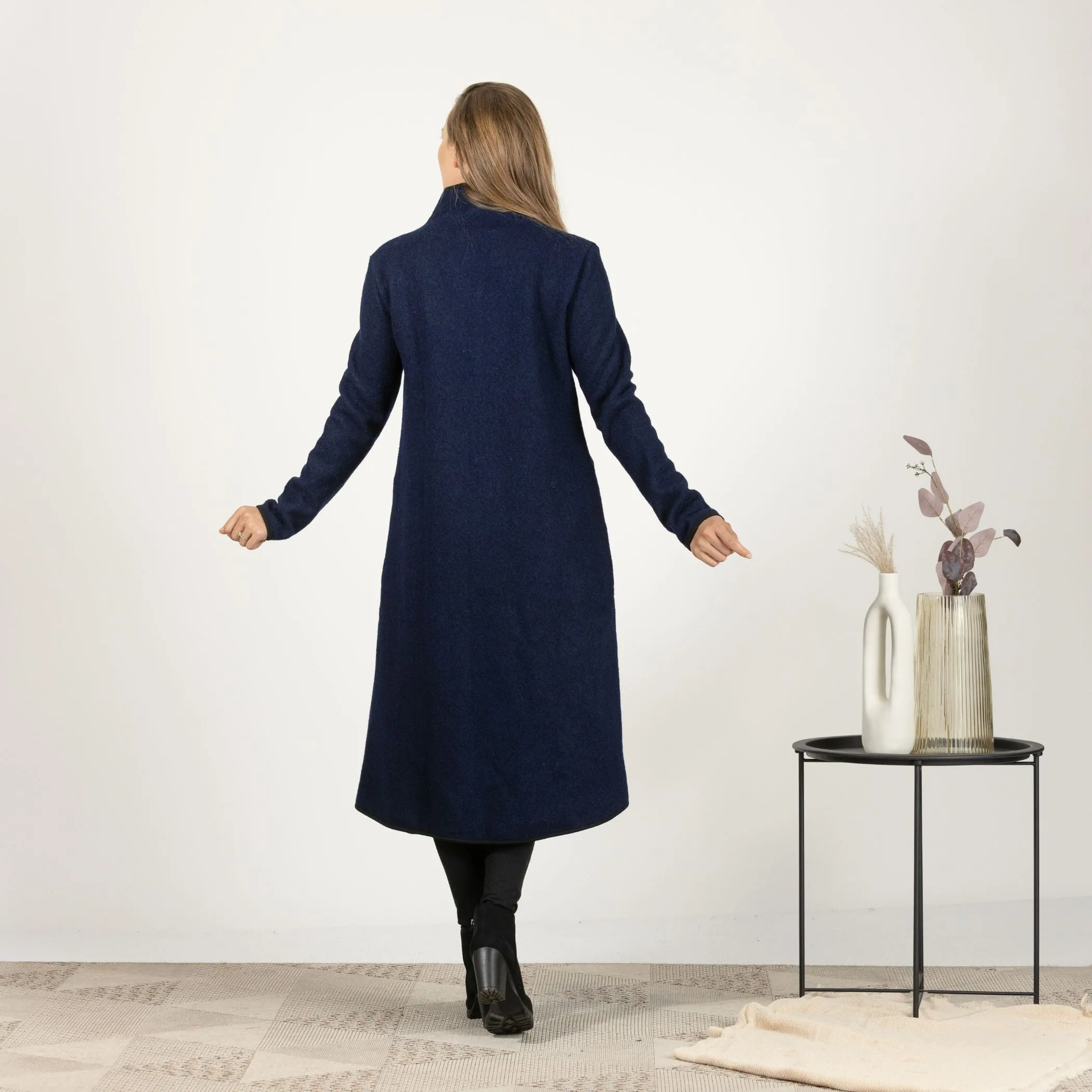 Charcoal Boiled Wool Coat with Pockets