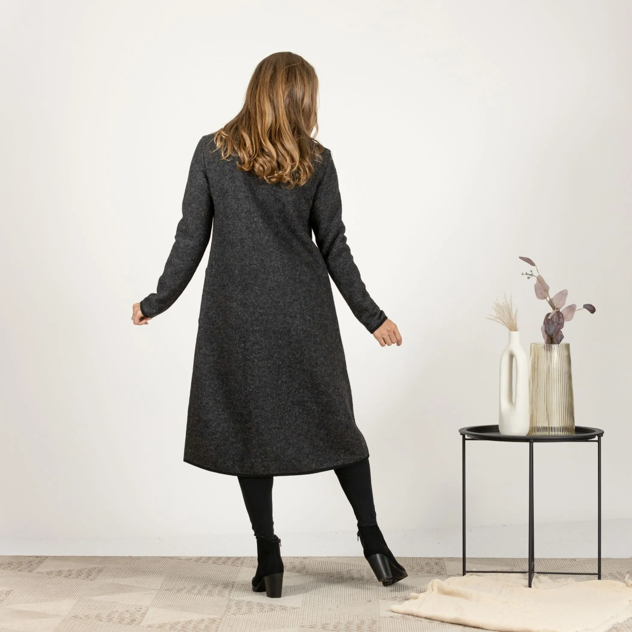 Charcoal Boiled Wool Coat with Pockets