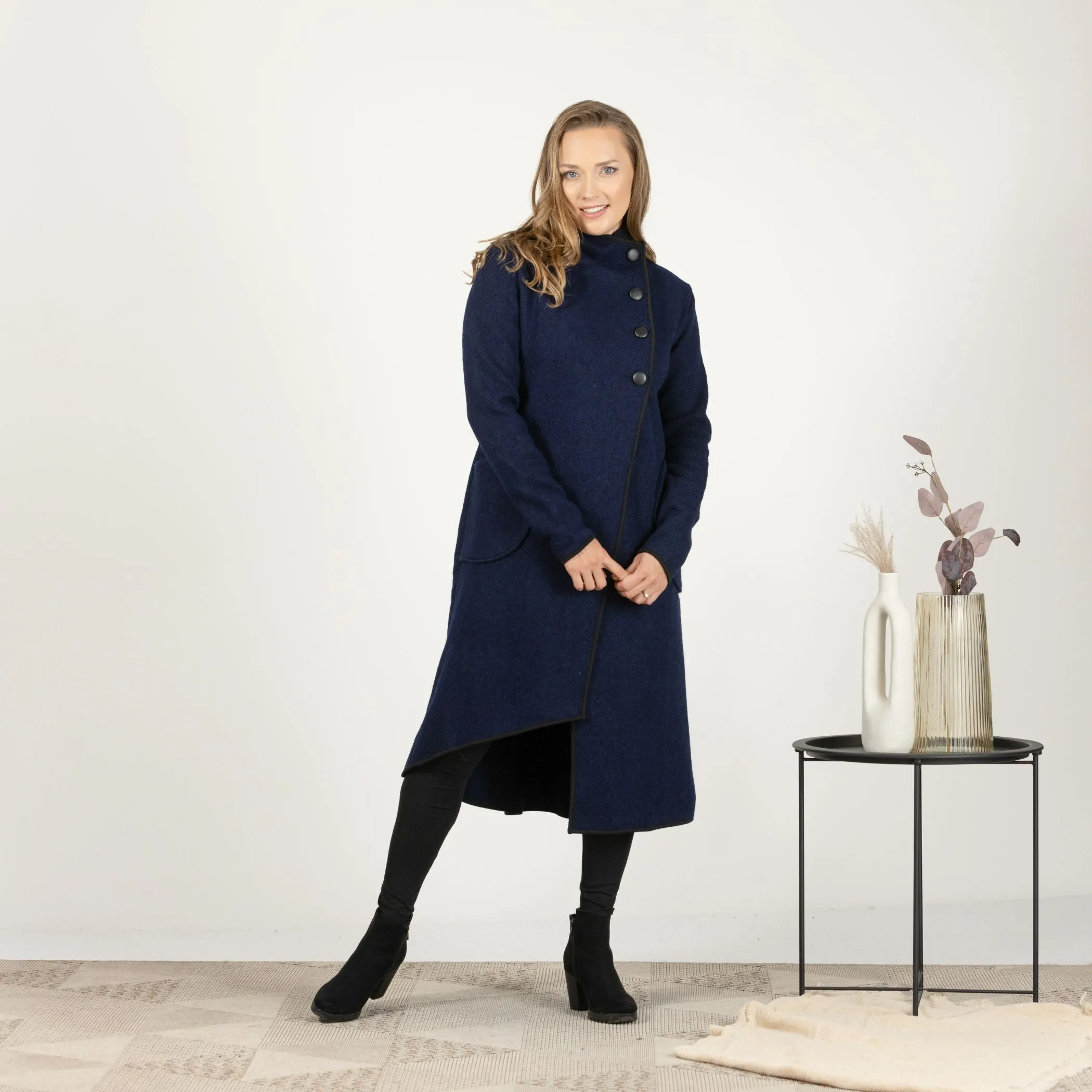 Charcoal Boiled Wool Coat with Pockets